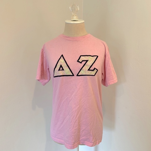 Light Pink Delta Zeta T Shirt w/ DZ Letters - Picture 1 of 8